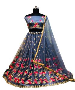 Modern Cotton Georgette Embroidery Lehenga Choli <b>Thread</b> Work Dupatta Attractive Party Wear Salwar Wholesale Textile Garment Alphanumero - Product Image 1