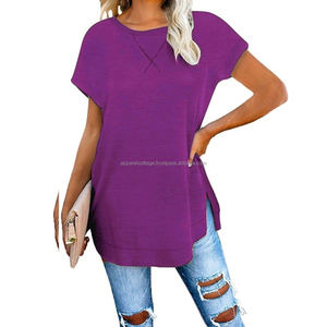 Camisas largas de corte con dobladillo curvo para mujer, camisas de corte ajustado con hombro caído, venta al por mayor, camisetas promocionales de algodón orgánico 100% - Product Image 4