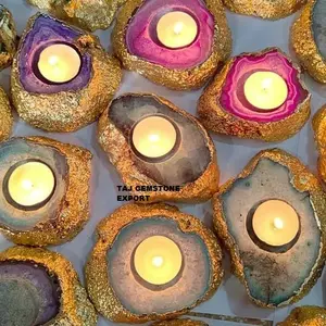 best selling natural stone healing gemstone onyx crystals tea light candle holder for candle light dinner at factory price