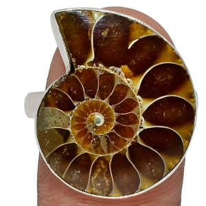 Anillo de Boda de Plata de Ley 925 con Amonita Natural en Corte Elegante y Engaste de Bisel, Joyería de Alta Calidad para Regalo - Product Image 1