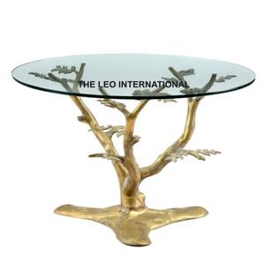 Otros Accesorios para Muebles, Mesa de Centro de Hierro y Vidrio Transparente, Diseño Contemporáneo con Base en Forma de Árbol, Color Dorado, Forma Redonda - Product Image 3
