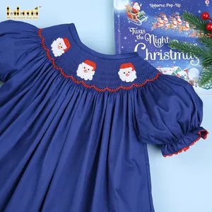 Kerst Kerstman Gesmokte Bisschop Jurk Voor Baby Meisje Oem Odm Kerst Baby Kleding-BB1546