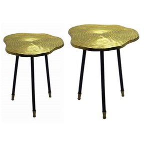 Aluminum Palm Lining Texture <b>Side</b> <b>Table</b> With Marble Oval Base <b>Table</b> Usage Office Home Room Restaurant Round Made in India Square - Product Image 3