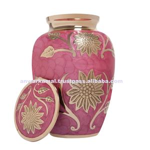 Meilleures ventes Collections Tournesol Argent Vert Émail Laiton Crémation Urnes Adultes pour Cendres Humaines - Product Image 2