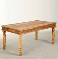 Table à manger indienne en bois de manguier massif de Style Antique fait à la main sculpture pliée maison bureau cuisine maison Bar avec marbre
