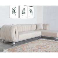 Ensemble de canapé d'angle Chesterfield moderne et élégant en tissu capitonné avec cadre en bois massif, convertible en lit, idéal pour appartement, centre commercial, salon et salle de sport