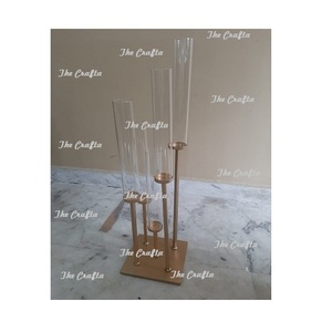 Centre de table en métal doré poli avec cheminée en verre, qualité supérieure, centre de table de mariage pour la maison et l'hôtel - Product Image 3