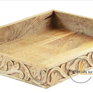 Bandeja Decorativa Rectangular de Madera Tallada a Mano, Ecológica y Vintage, con Diseño Rústico Grabado, para Decoración del Hogar - Product Image 3