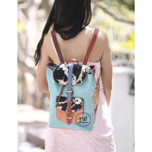 LW Handcrafted Genuine Hair on Leather Vintage Multi-Color <b>Backpack</b> Trending Fashion 2024 Geometric Rock & Bohemian Style Summer - Product Image 1