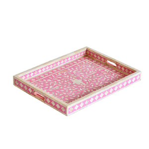Resin Inlay Serving Tray Floral Design Handmade Bone Inlay Tray for Kitchen Decor Purpose by Axiom Home Accents - Product Image 1
