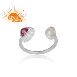Round Ethiopian <b>Opal</b> And Pink Topaz Gemstone Stackable <b>Ring</b> Jewelry 925 Sterling Fine <b>Silver</b> Open <b>Ring</b> Jewelry Supplier - Product Image 1