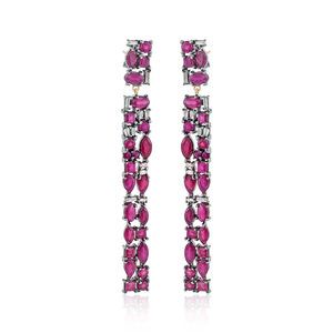Gema de rubí Natural Baguette diamante oxidado 925 Plata diseño rectangular, Pendientes colgantes, joyería al por mayor - Product Image 3
