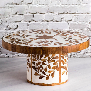 Soporte de pastel de madera forma redonda Color marrón y blanco dejar diseño Floral para fiesta de cumpleaños boda hogar Hotel Tradnary - Product Image 2