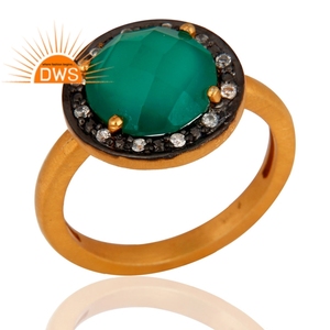 Zircon <b>Green</b> Onyx Gemstone Ring Indian Sterling Silver 18k Gold Plated Handmade Ring Jewelry Wholesale - Product Image 2