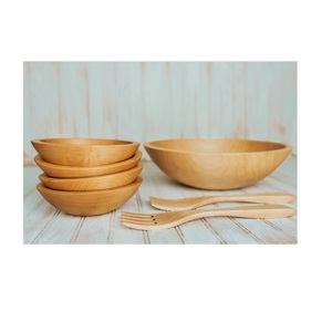 Saladier classique en bois naturel lavable au lave-vaisselle différentes tailles pour la maison hôtel et restaurant utilisation pour le stockage de la cuillère - Product Image 1