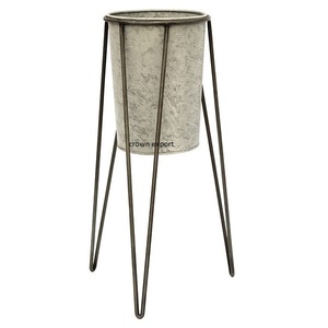 Grey <b>large</b> garden <b>planters</b> with stand in black metal finished galvanized metal pot cum side coffee table at best market price - Product Image 4