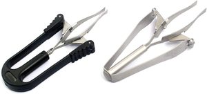 Pinzas automáticas de acero inoxidable para cejas y pestañas inclinadas rectas satinadas, puntas redondeadas, herramienta para desplumar cejas - Product Image 3