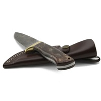 Couteau de chasse et de survie à lame fixe pleine longueur, manche en os coloré avec clip en laiton, acier Damas, pour extérieur, OEM SIZZCO