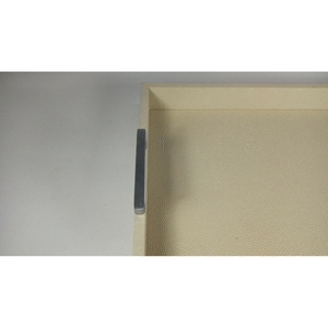 Bandeja de servicio Faux Shagreen, organizador decorativo, bandeja de mesa de café, bandeja otomana con mano de acero inoxidable dorado cepillado - Product Image 4