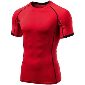 T-shirts de compression à manches courtes de haute qualité en gros, personnalisables en couleur, vêtements de sport pour hommes, impression de logo personnalisée pour Rash Guard - Product Image 3