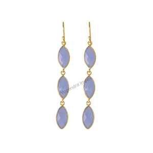 Boucles d'oreilles pendantes en calcédoine bleue marquise plaquée or 18 carats Boucles d'oreilles pendantes à la mode pour les fêtes de mariage Idéal pour les cadeaux - Product Image 1