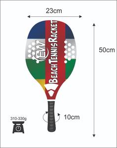 Raquettes de beach tennis avec face de 20 mm, poids de 310-330 g, longueur de 50 cm, poignée en fibre de carbone et filet en fibre de verre carbone - Product Image 2
