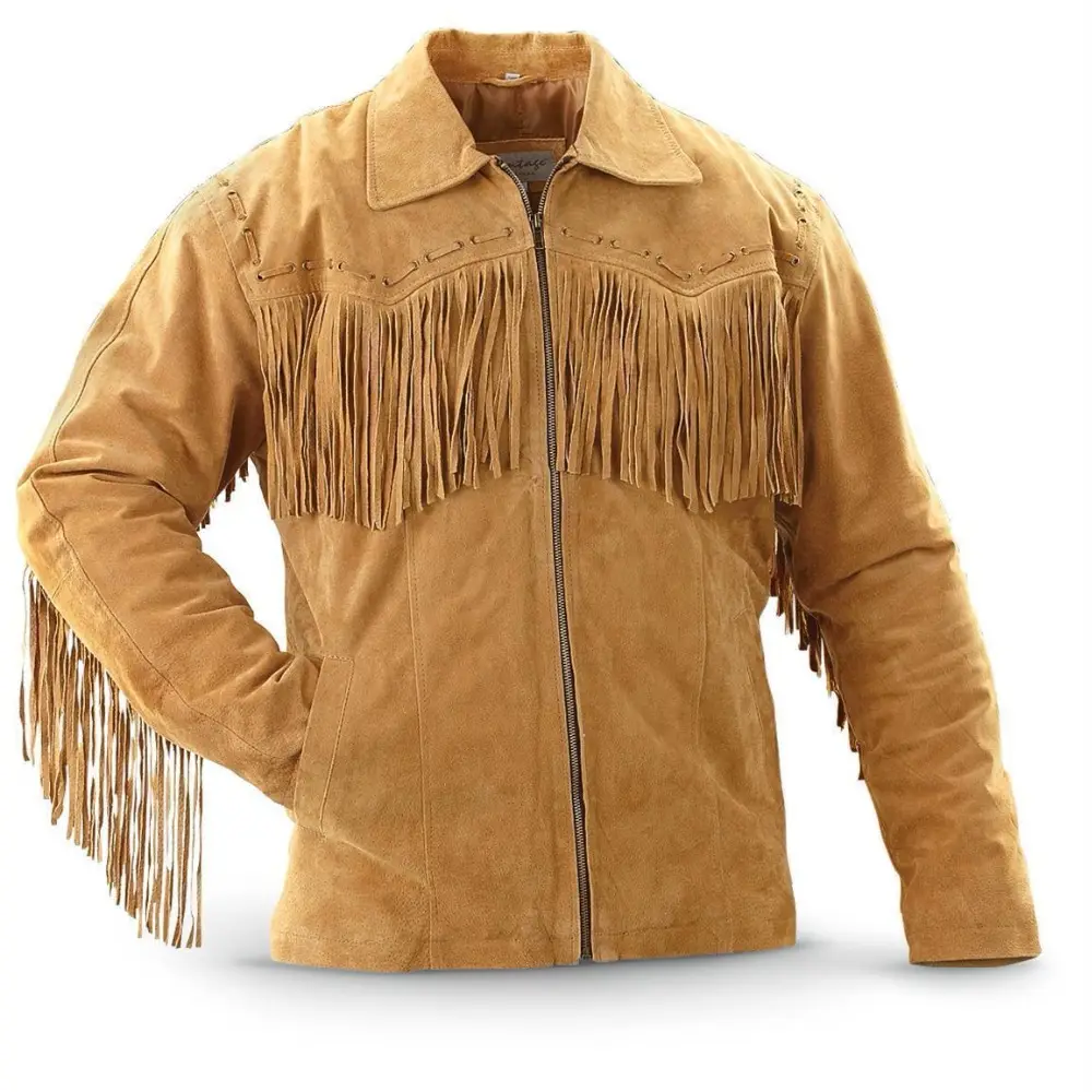 2022 yeni stil yüksek kaliteli erkek kahverengi batı süet deri ceket saçak özelleştirmek ceket erkekler için