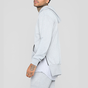 Sudadera con capucha y cremallera lateral para hombre, ropa de calle lisa con logotipo personalizado, venta al por mayor - Product Image 2