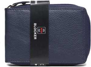 Portatarjetas RFID de cuero genuino informal para hombres y mujeres más vendidos 100% cierre de cremallera de alta calidad billetera corta azul al por mayor - Product Image 2