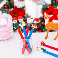 Stylo Bille Promotionnel Créatif XmasPen-016, Motif Père Noël et Bonhomme de Neige Mignon, Pointe 0,7 mm, en Plastique Rouge, 16,5 cm, Encre Noire
