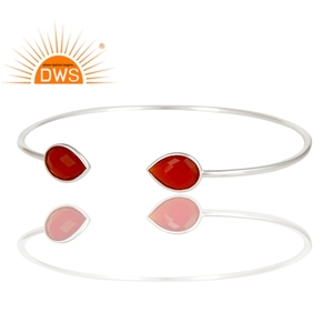 Natural <b>Red</b> Onyx Gemstone Cuff Bangle Designer Indian Sterling Fine Silver Ladies Cuff Bangle Jewelry Supplier - Product Image 2