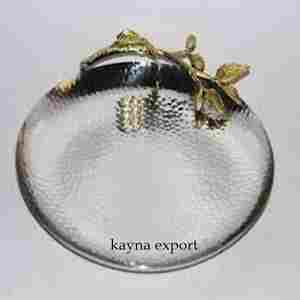 Plateau en métal design de luxe avec design feuille Décoration de table pour la maison et le restaurant Plateau de service fini émaillé - Product Image 2