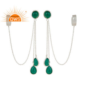 Pendientes de Ónice Verde Natural, Proveedor de Joyería Fina, Diseñador, Plata 925, Pendientes Largos con Cadena, Colección Clásica - Product Image 1