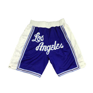 กางเกงขาสั้นบาสเก็ตบอลย้อนยุคของผู้ชายเสื้อทีมตาข่ายโพลีเอสเตอร์ระบายอากาศสำหรับเด็กผู้ชายกีฬาสไตล์ลำลองปักสีพื้น - Product Image 1