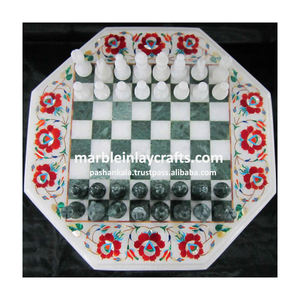 Handmade Expansive Marble Inlaid Hexagon <b>Chess</b> Design <b>Table</b> Top - Product Image 1