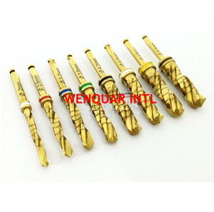 Ensemble de forets pour implants dentaires, 8 pièces, perceuses d'irrigation externe à trois pelles, instruments chirurgicaux en acier inoxydable à revêtement doré - Product Image 1