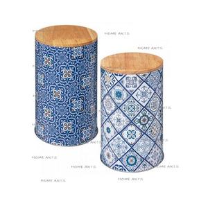 Juego de 2 cajas de forma redonda con tapa Caja de almacenamiento de alimentos de madera de diferentes tamaños para uso doméstico en hoteles y restaurantes - Product Image 3