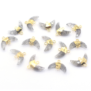 Quartz rutilé noir de 15 à 17 mm avec bélière en forme de lune, connecteur plaqué or pour la fabrication de bijoux - Product Image 1