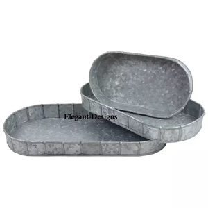 Plat de service galvanisé fait main avec bord en cuivre, vaisselle de style indien d'excellente qualité, plateau en métal - Product Image 5