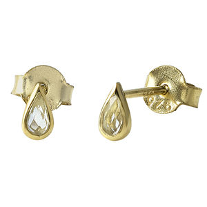 Pendientes minimalistas chapados en oro, plata de ley 925 con topacio blanco, pendientes de tuerca para mujer, pendientes de moda para boda. - Product Image 1