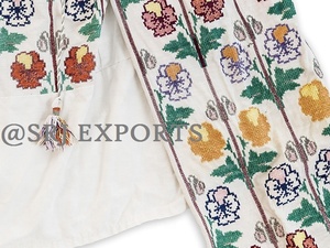 Blusa de Organza Bordada con Flores Estilo Bohemio para Mujer, Manga Larga, Cuello Redondo, Corte Holgado, Transpirable, de Algodón, para Primavera, Verano y Uso Diario - Product Image 5