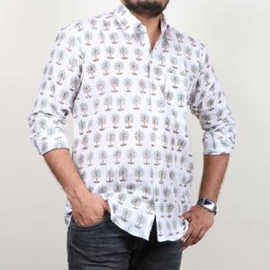 Chemise décontractée élégante de plage à col en V pour garçons Taille 6XL Séchage rapide et respirant en tissu satiné Oxford en coton imprimé bloc à la main - Product Image 1