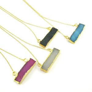 Natural negro blanco gris Druzy Bar galvanizado colgante collares regalo para ella venta al por mayor piedra joyería fabricante fábrica comprar - Product Image 3