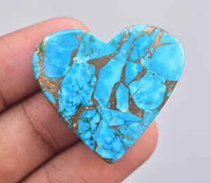 1 Cabochon de cœur de Turquoise cc, gros accessoire en forme de cœur, pierres précieuses effet cuivre - Product Image 2