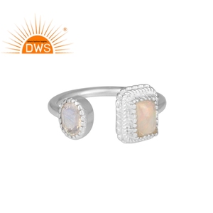 Natural Ethiopian Opal and Rainbow Moon Stone Gemstone <b>Ring</b> Jewelry Fine 925 Sterling Silver <b>Open</b> <b>Ring</b> Jewelry - Product Image 1