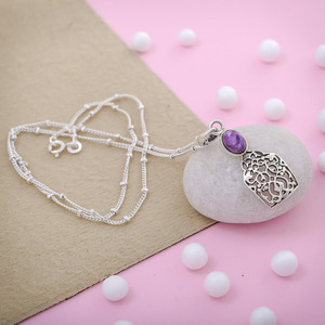 Natural Purple Charoite Gemstone 925 <b>Silver</b> Mosaic Boho <b>Chunky</b> Pendant for Girls Fine Bulk Jewelry <b>Jewellery</b> Wholesaler - Product Image 2