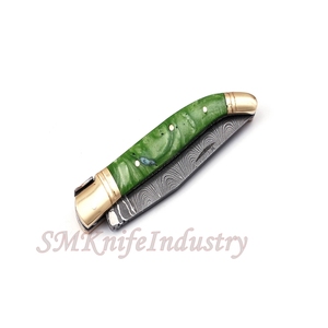 Custom Hand Forged Pocket Knife Hand Made Damascus Folding Knife with Leather Sheath Cover (smk1692) - Product Image 6