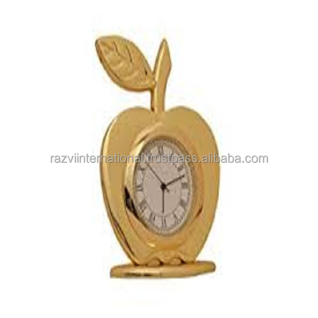 Modern Gold Plated Apple Shape Metal Desk Clock Quartz Needle Display Table Clock