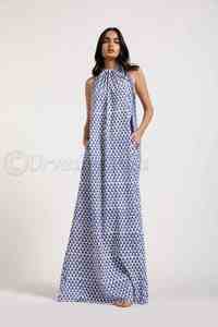 Kliou — robe longue de styliste pour femmes, 100% en pur coton, à la main, col rond, cordon de serrage, avec poches, tenue élégante, Maxi - Product Image 5