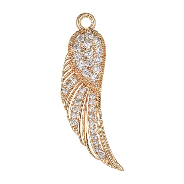 Fashion Wing Designer Micro Pave CZ Copper 14K Gold Plated Angel Wing Zircon Charms Pendants Charms for Necklace Jewelry Making